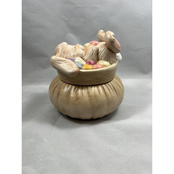 Vintage Bunny & Easter Eggs Covered Box Handpainted Ceramic Candy Dish Trinket - Picture 3 of 9